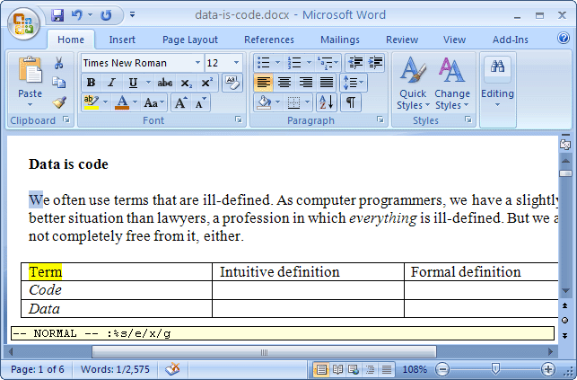 computer science word vs word vim